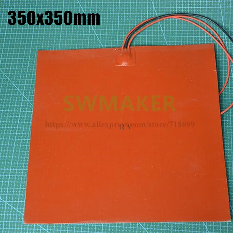 Calefator de Borracha Almofada de Aquecimento Anycúbico Impressora Heat Bed Silicone 350*350mm Elétrico Personalizado 350x350mm 500w 800w 3d