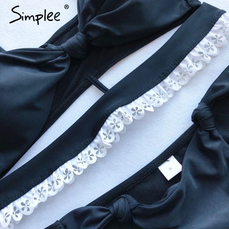 Женский раздельный кружевной купальник Simplee сексуальный женский с полым вырезом