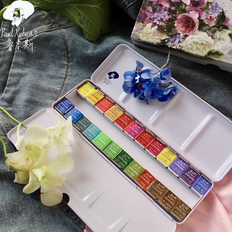 Профессиональный набор акварельных цветов для рисования 24 цвета | Канцтовары