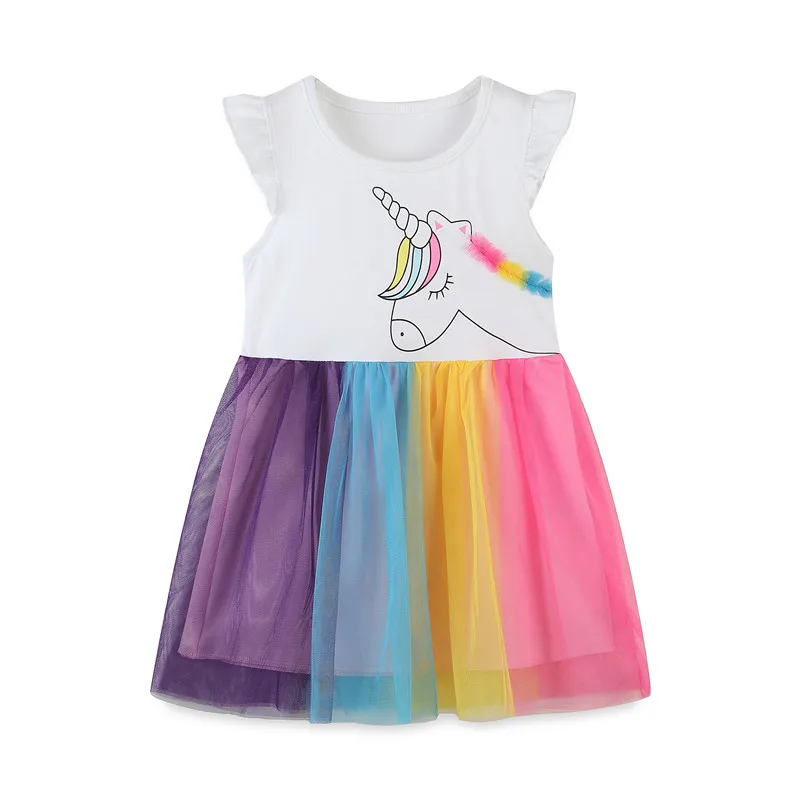 

Unicorn Cute Summer Princess Mesh Unicorn Sleeveless Kids Costume Party Girls Dresses Children Lace Skirt