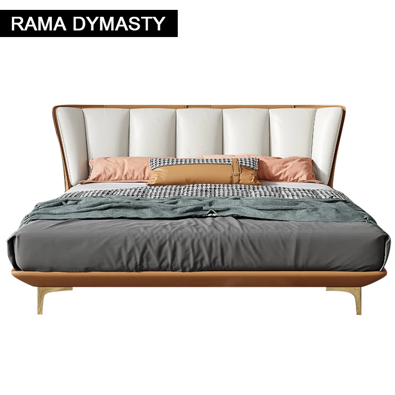 

RAMA DYMASTY Genuine Leather Soft Bed Modern Design Fashion King/Queen Size Bedroom Furniture