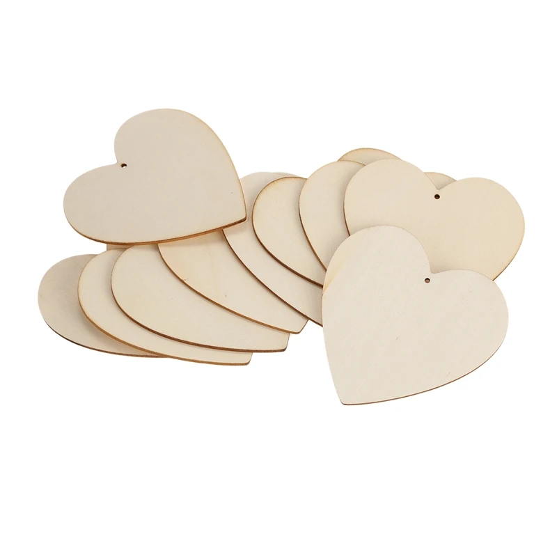 10 x деревянные формы сердца большие простые бирки с отверстием (10 см)|Украшения