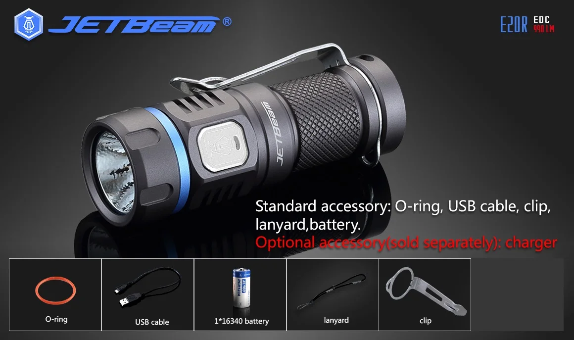 Jetbeam E20R фонарь EDC Cree SST40 N4 BC Led 990 люмен 4 модель функция памяти боковой переключатель 16340 фонарик