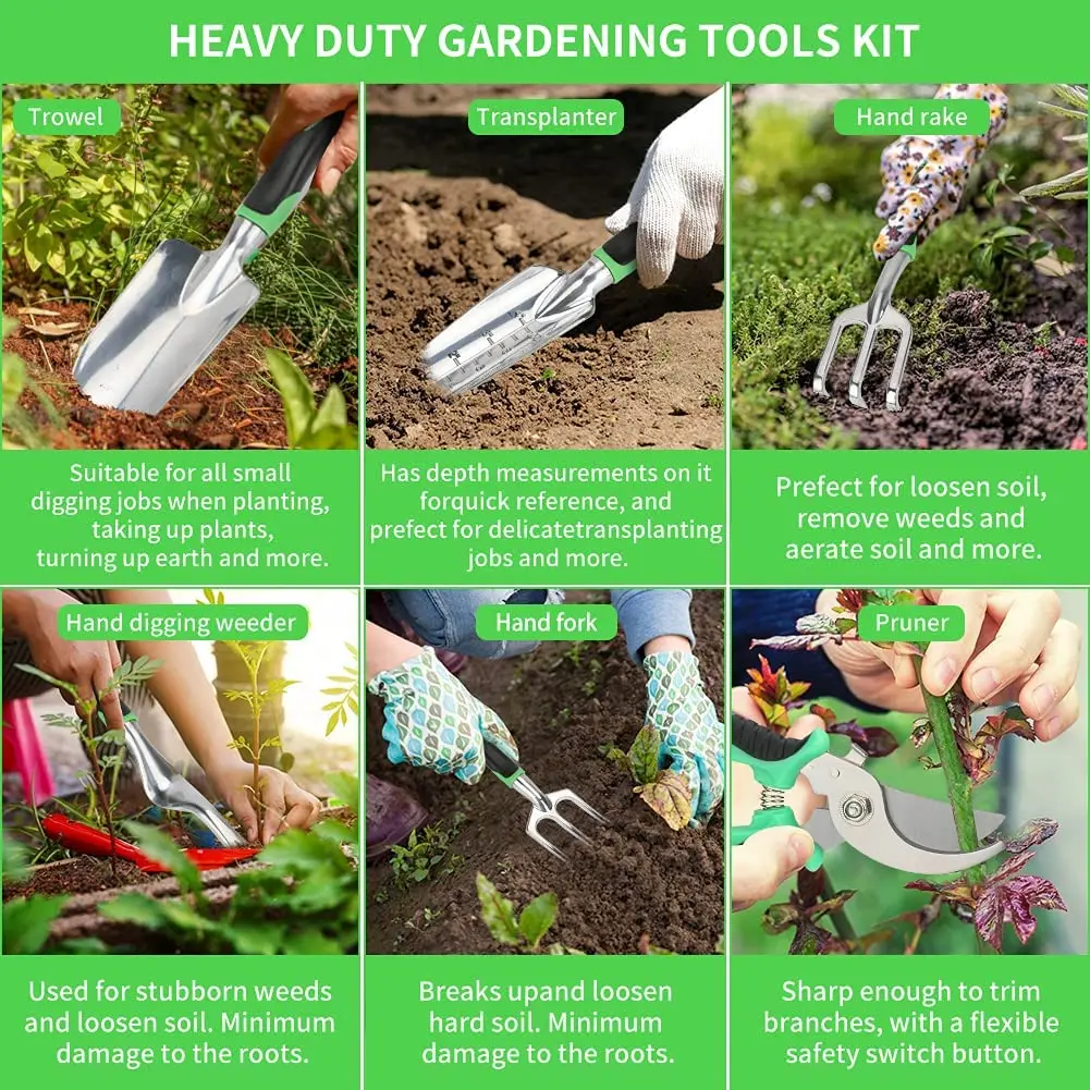 Набор ручных инструментов для сада держатель из 11 предметов алюминия с сумкой