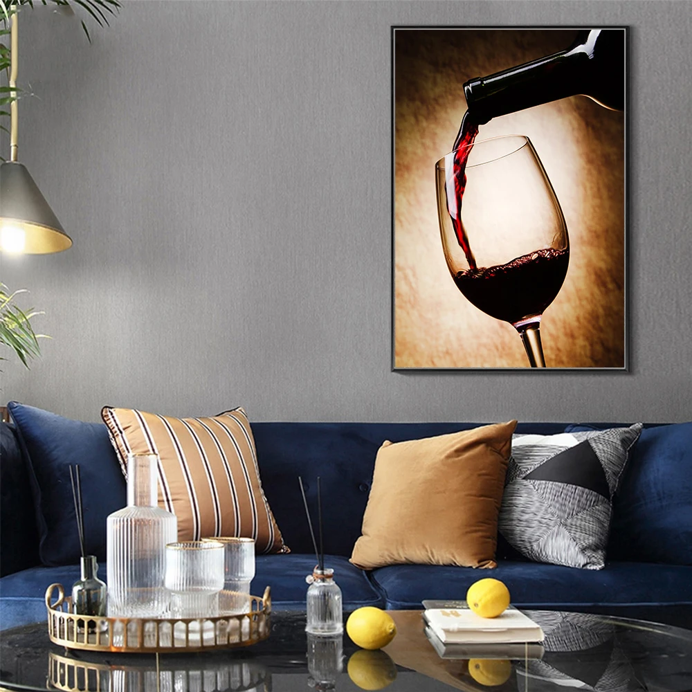 

Red Wine Glass Painting Prints Poster Modern Canvas Art Bar Restaurant Kitchen Wall Decoration Dinning Living Room Decor