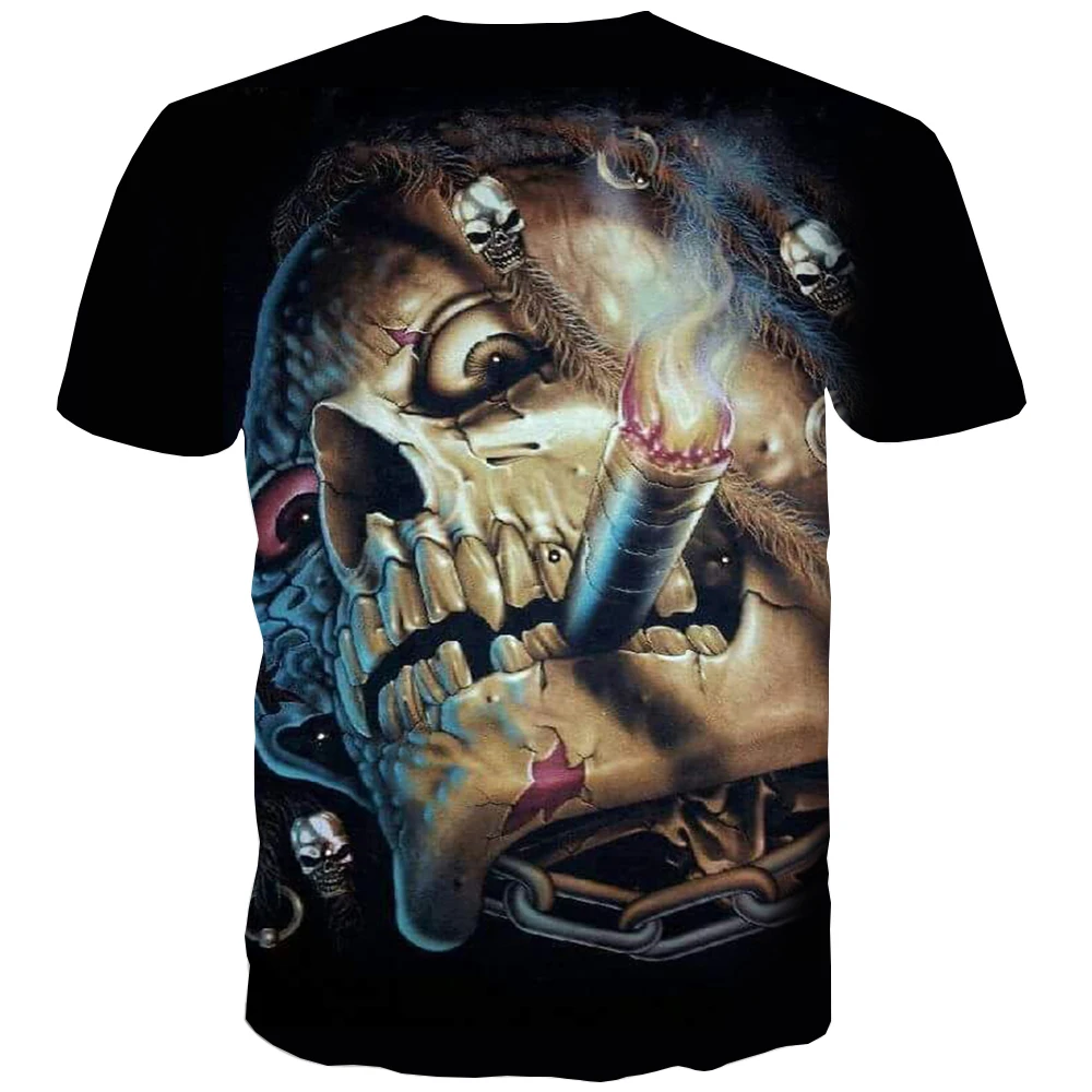 

UNEY Skull Shirt Smoke Top For Men US Size T Shirt Round Neck Tees 3D Print Tee Shirt La Tattoos Short Sleeve