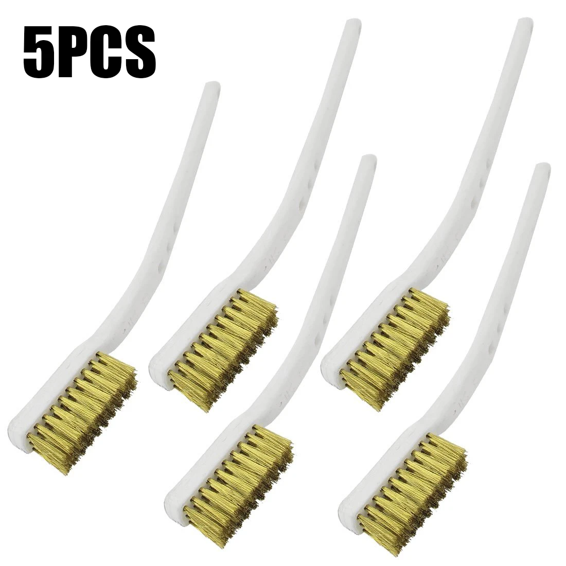 

5PCS Plastic Handle Brass Wire Brush For Industrial Devices Polishing Cleaning Mini Handle Brass Bristle Wire Brush White (