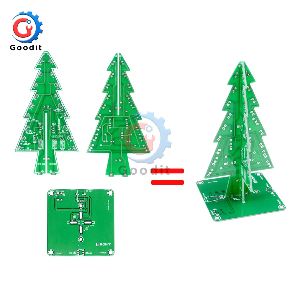 DIY 3D Рождественская елка для пайки практика Электронная наука собрать комплект 3 цвета мигающий светодиодный PCB USB кабель с помощью батареи
