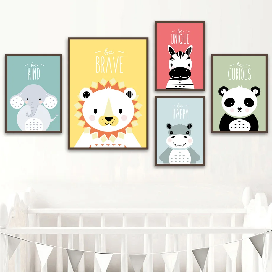 Lion Panda Giraffe Zebra Nursery Wall Art Canvas Painting Cartoon Nordic Posters &amp Prints Pictures Girl Boy Kids Room Decor | Дом и сад