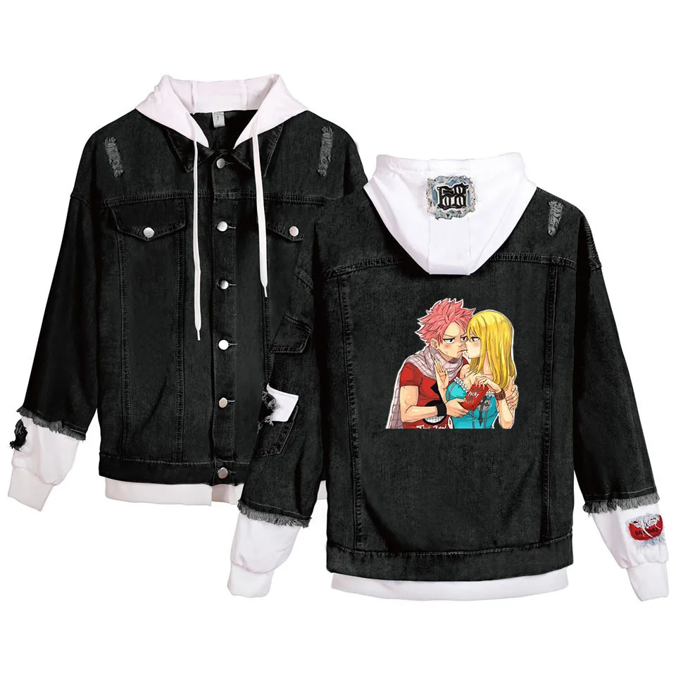 

2021 New Anime Boys/girls Streetwear Denim Pullover Denim Clothes FAIRY TAIL Hooded Denim Jacket Men/women Spring Autumn Hoodie