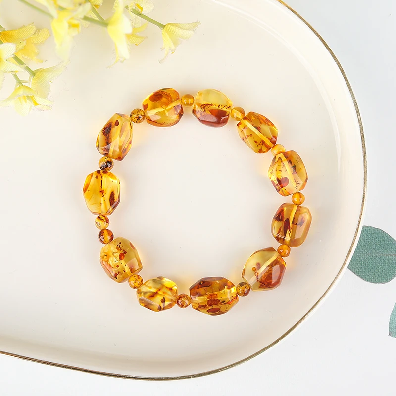

100% natural amber beeswax bracelet men and women beeswax flower amber landscape amber