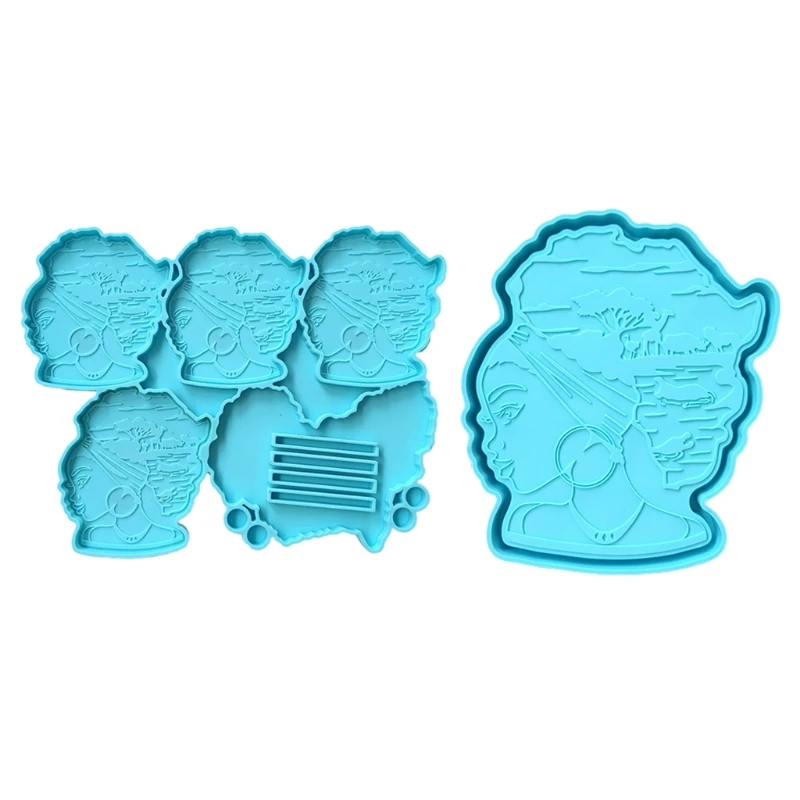 

2 Pcs Afro Female Rolling Tray Epoxy Resin Mold African Goddess Fruit Plate Silicone Mould DIY Crafts Jewelry Casting Tools