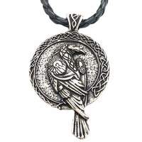 odin raven amulet witchcraft pendant norse runes talisman viking necklace with irish trinity knots back witch jewelry