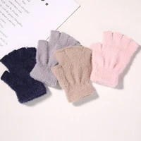 multicolor knitted plush thickening gloves neutral solid color half finger gloves cartoon cute warm sweet stylish student glove