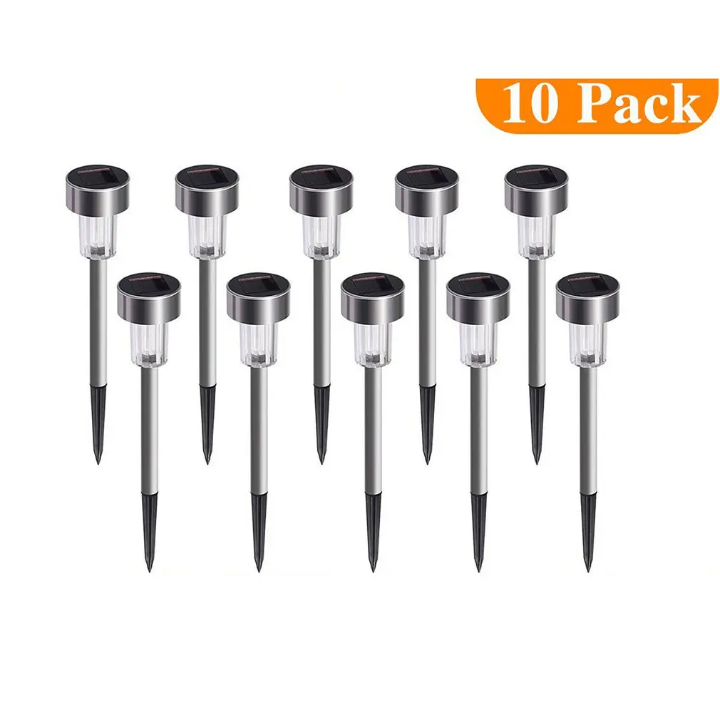 

10Pcs Outdoor Landscape Solar Stainless Steel Lawn Night Light Stainless Steel Small Tube Light Warm Color