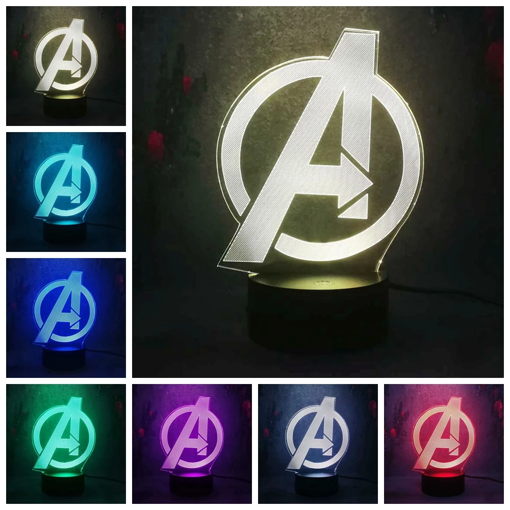 3D стерео ночник Marvel The Avenger Логотип Знак Декор для спальни ремесло многоцветный