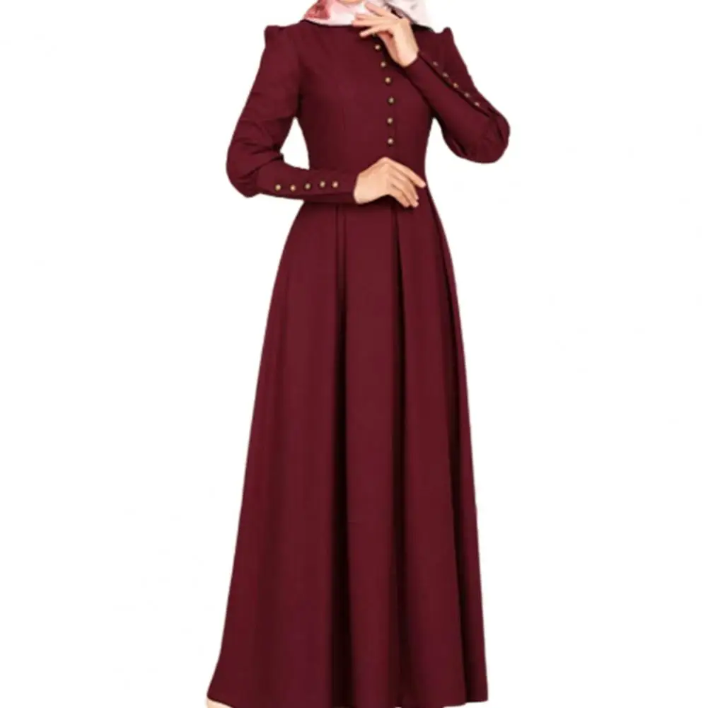Платье женское длинное Плиссированное на пуговицах с круглым вырезом и высокой