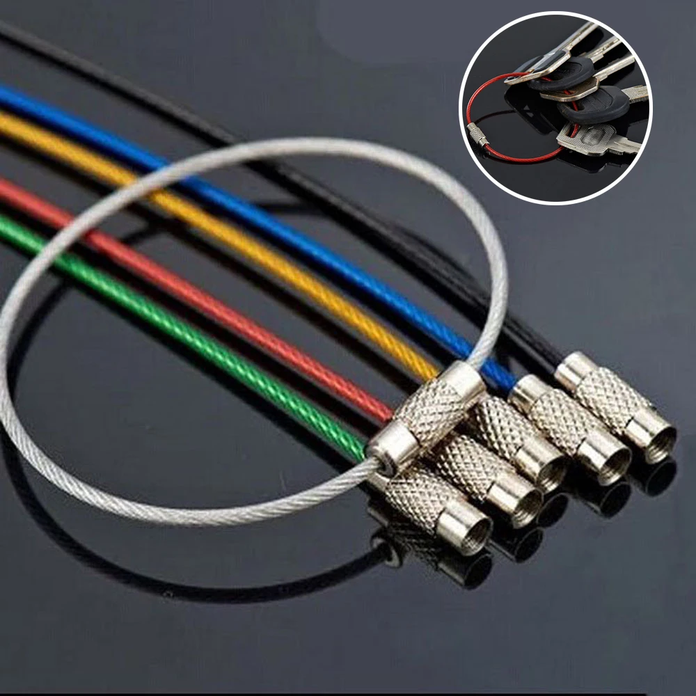 

10Pcs Colorful EDC Keychain Stainless Steel Carabiner Key Holder Outdoor Tools Wire Keyrings Cable Rope Screw Locking Key Chain