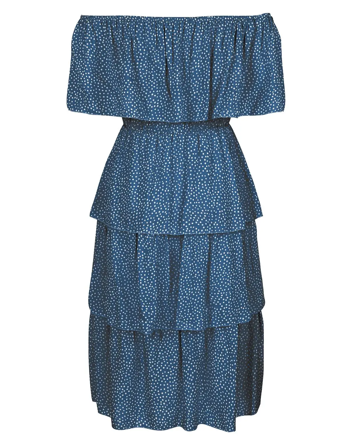 

Women's Slash Neck Off Shoulder Polka Dots Ruffles Layered Dress Summer Casual Fashion Party Dresses