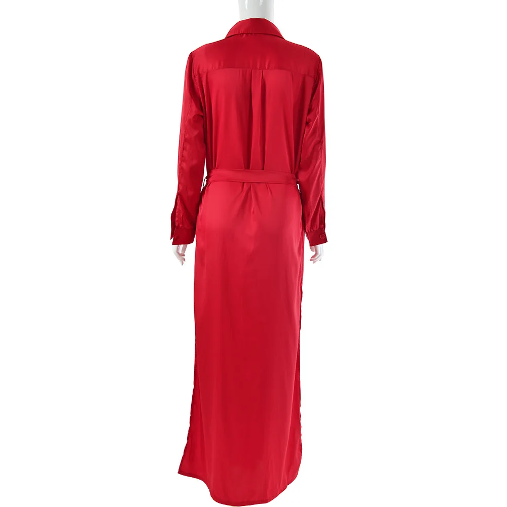 

BacklakeGirls 2021 Women Satin Long Sleeve Blouse Dress V-Neck Loose Long Dress Femme Celebrity Shirt Dress Lady Evening Dress