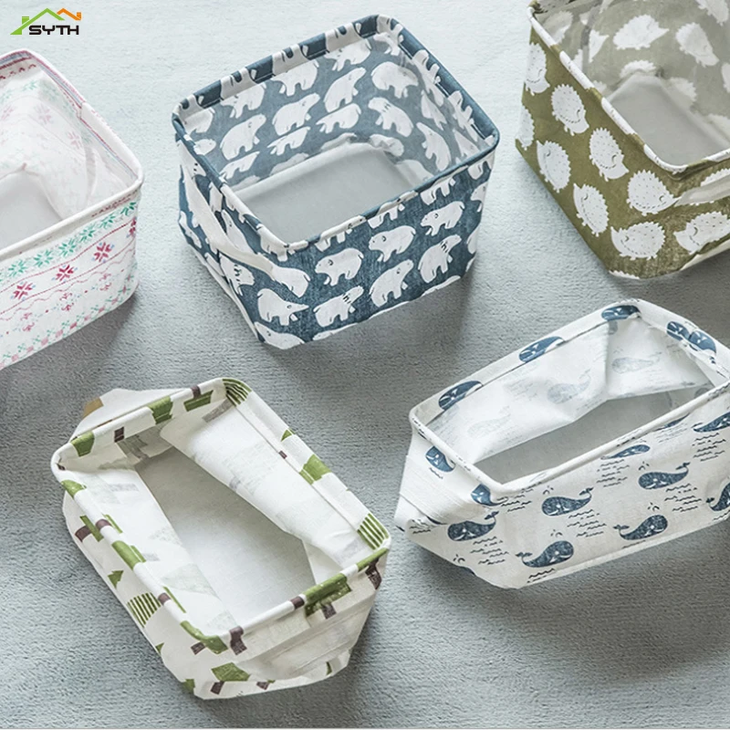 Настольная корзина для хранения из хлопка и льна коробка мелочей маленькая