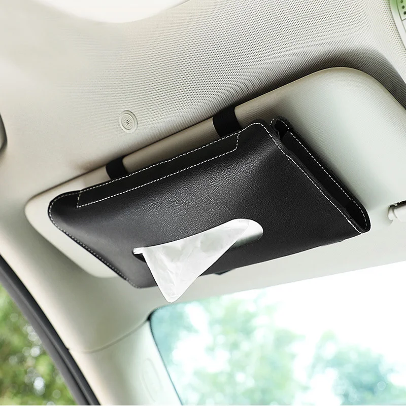 PU  Leather Car Tissue Box Sun Visor Napkin Holder Bag Waterproof Auto Interior Organizer Car Accessories