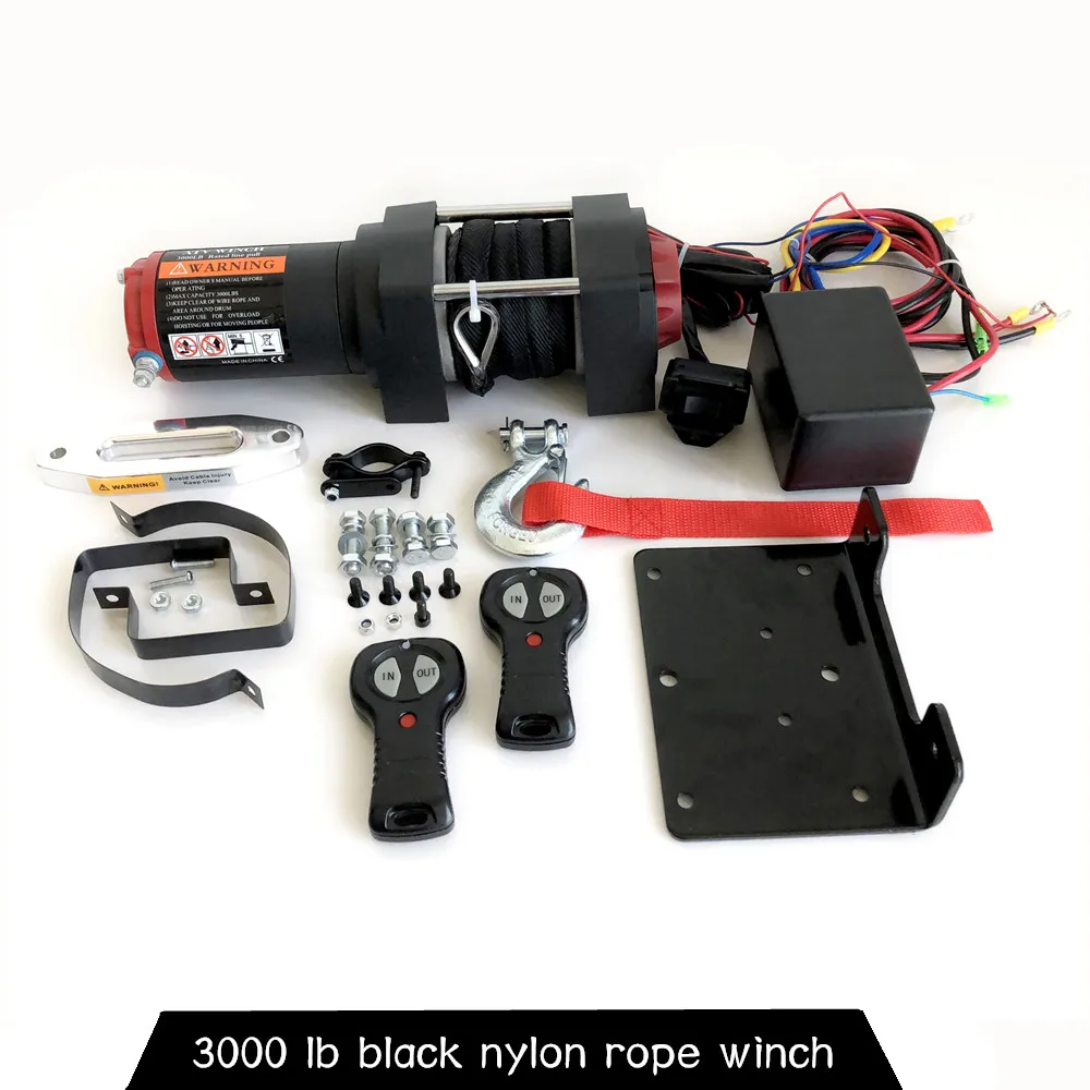 12v Electric Winch - 3000lb Dyneema Synthetic Rope - ATV ,Off Road BLACK Electric Winch