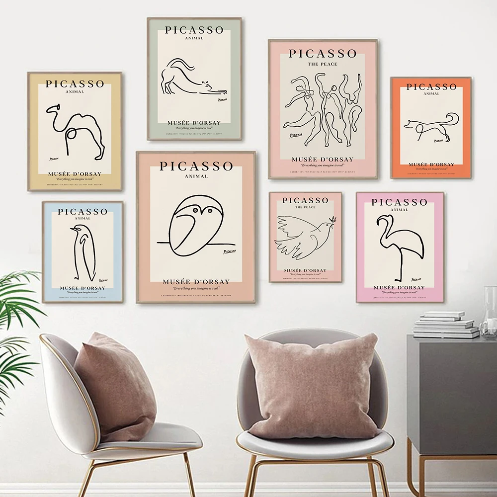 

Retro Picasso Posters And Prints Abstract Line Body Animal Bird Wall Art Canvas Painting Nordic Pictures For Living Room Decor
