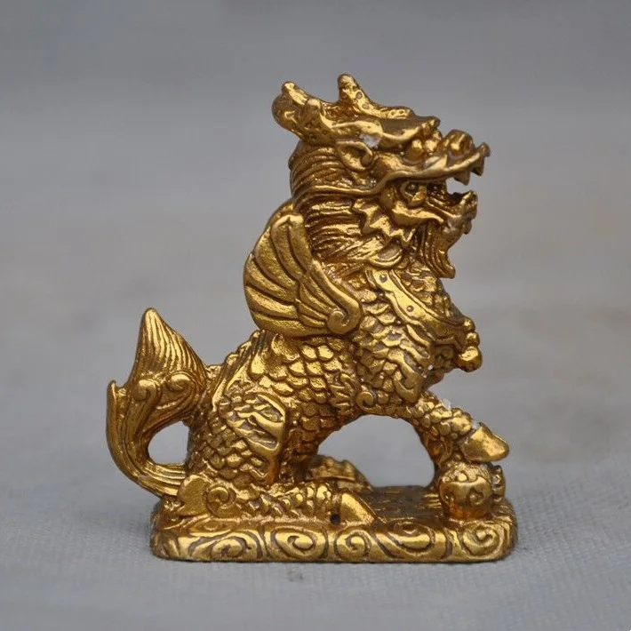 

Chinese Brass Feng Shui Auspicious Kylin Kirin Chi-Lin Kilin Qilin Animal Statue Lucky Mascot Decoration Collection Ornaments
