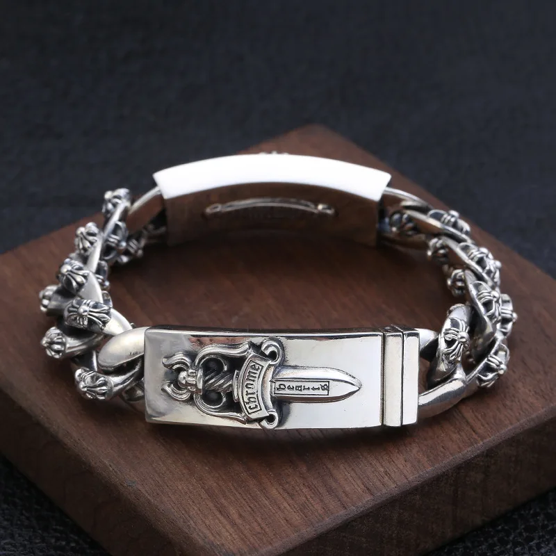 

S925 sterling silver trendy creative cross bracelet thai silver personalized overbearing holy sword men's hundred match bracelet