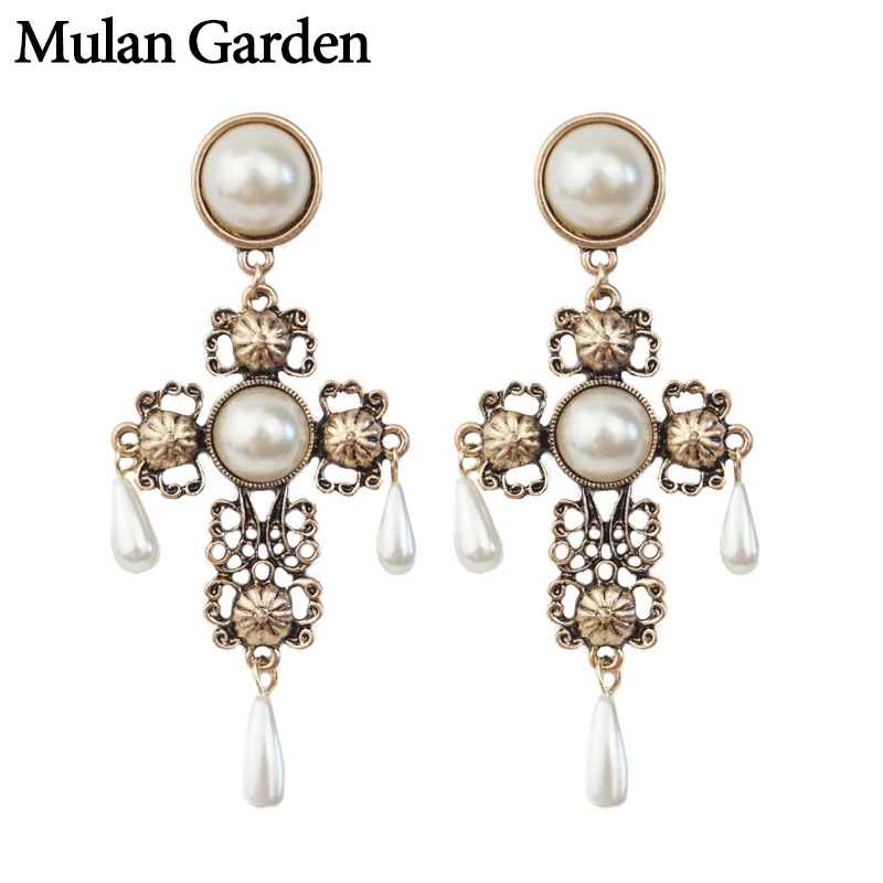 M & G золотые винтажные жемчужные серьги в готическом стиле женские полые длинные