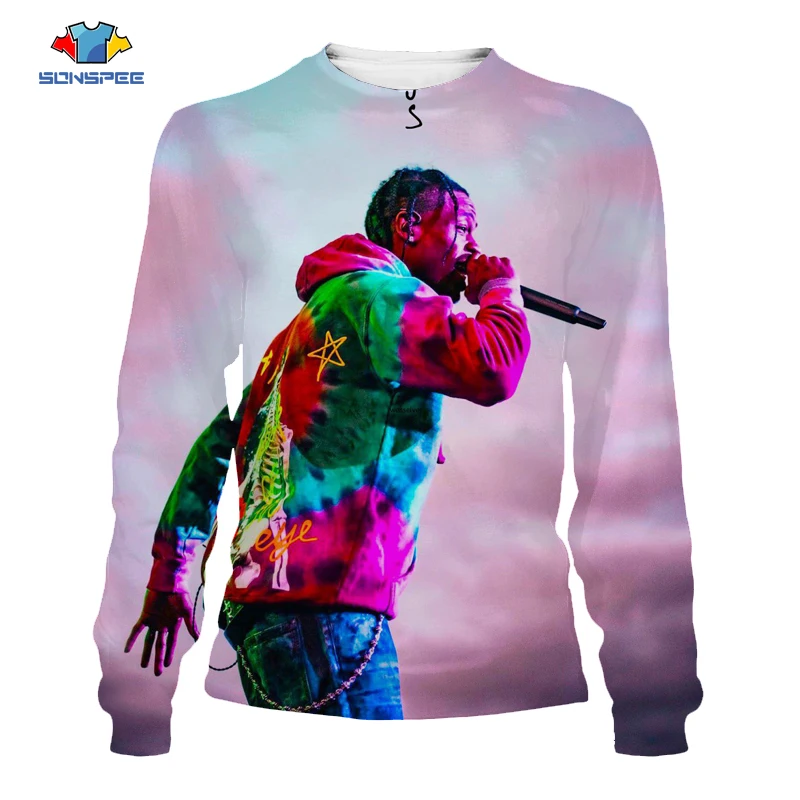 

SONSPEE Travis Scott Harajuku 3D Printing Men'sLong Sleeve Sweatshirt Women's Pullover Adult Tops Hip Hop Fashion Street Rapper