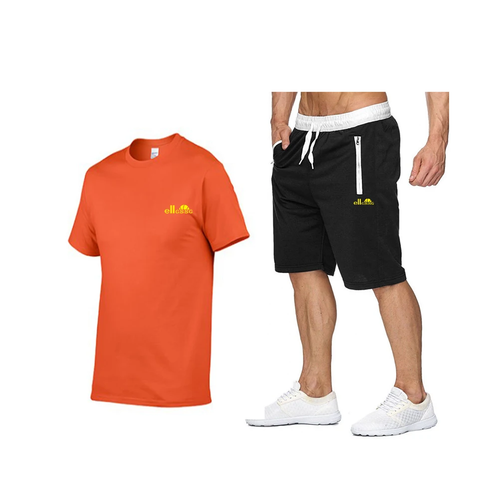 

Summer men's casual sports suit breathable wear-resistant quick-drying short-sleeved shorts two-piece solid color simple street
