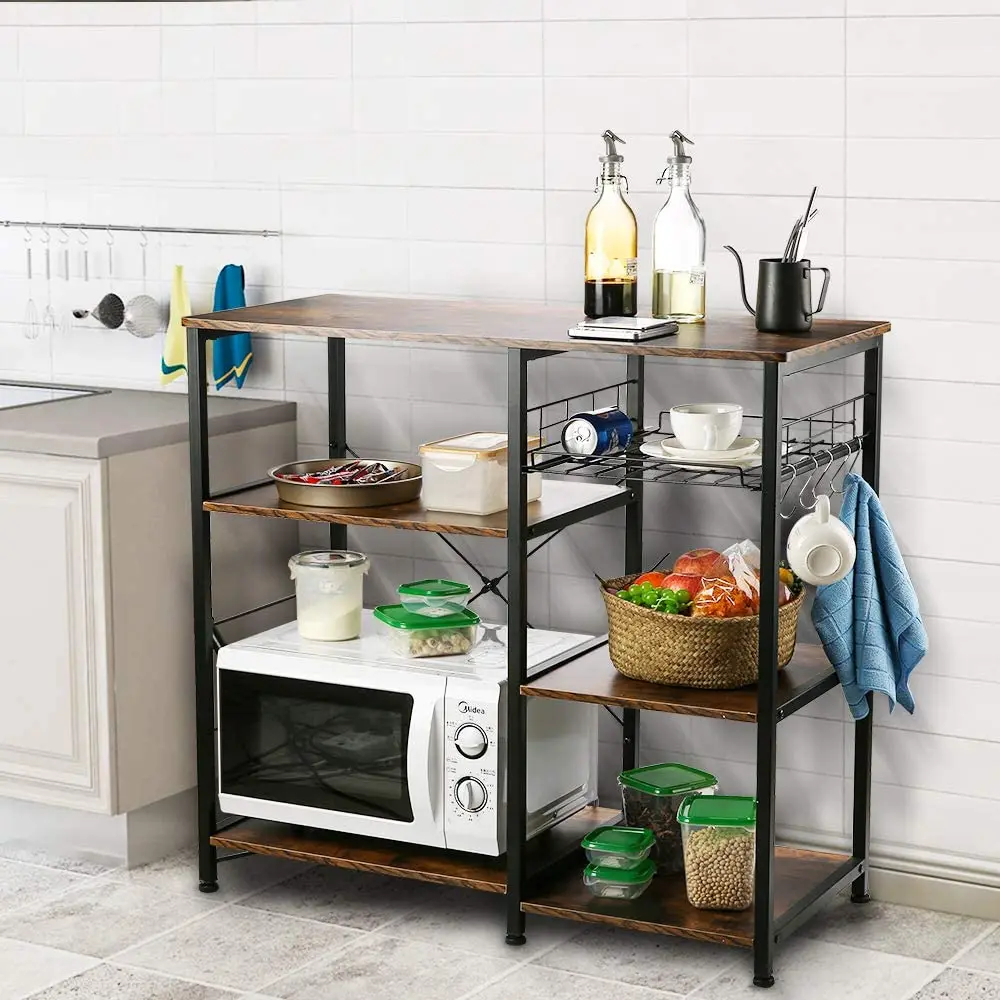 

Industrial Kitchen Baker's Rack Utility Storage Shelf Microwave Stand 3-Tier Kitchen Storage Cart Table for Spice Rack Organizer