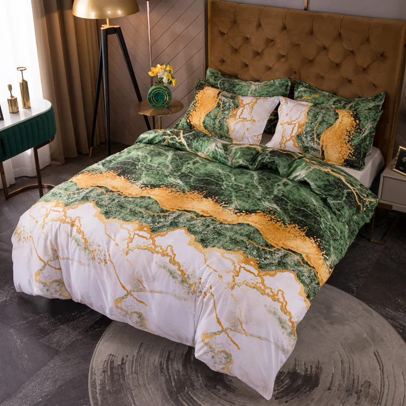 

Luxury Bedding Set Golden Marble Pattern Printing Quilt Cover Pillowcase (2/3 Piece Set) Super Large Single Double Quilt Cover
