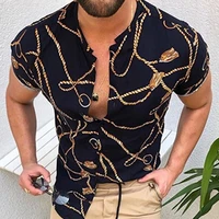 mens spring big size s 3xl black print casual trend fit fit loose standing collar short sleeve shirt