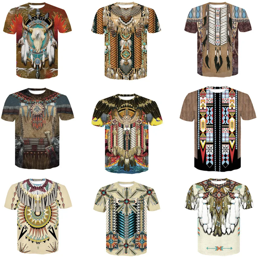 

Free Shipping 3D Indian Print Men's Fashion T-Shirts O-Neck Casual Short Sleeve Tops Vintage Tee Summer Mens Clothing T Shirt