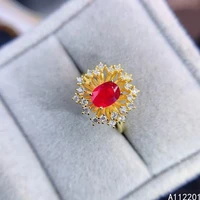 fine jewelry 925 sterling silver inlaid with natural gemstone luxury noble flower ruby womens ol style ring support detection