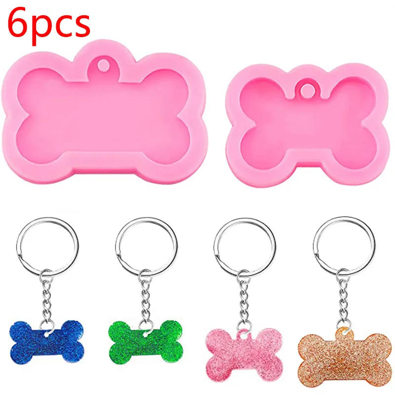 

1/6PCS Shiny Dog Bone Silicone Keychain Mold Epoxy Resin Mould Dog Tag Label Molds Handmade Diy Jewelry Making