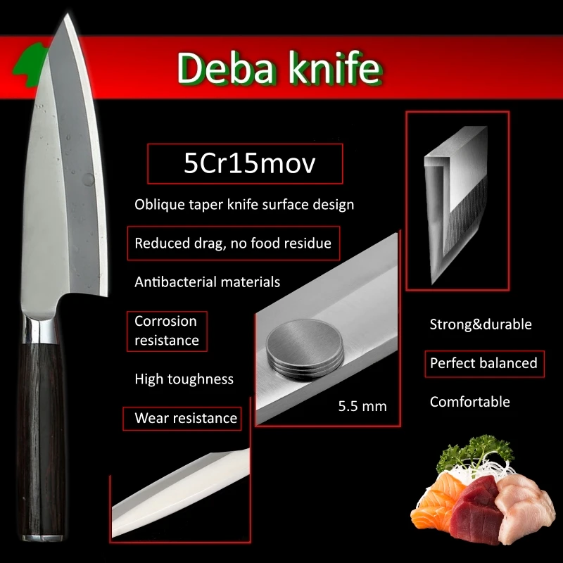 

Professional Slicing Carving Kitchen Knives Japanese Deba Knife Tuna Cutting Tools Sashimi Sushi Stainless Steel Chef Knife NEW