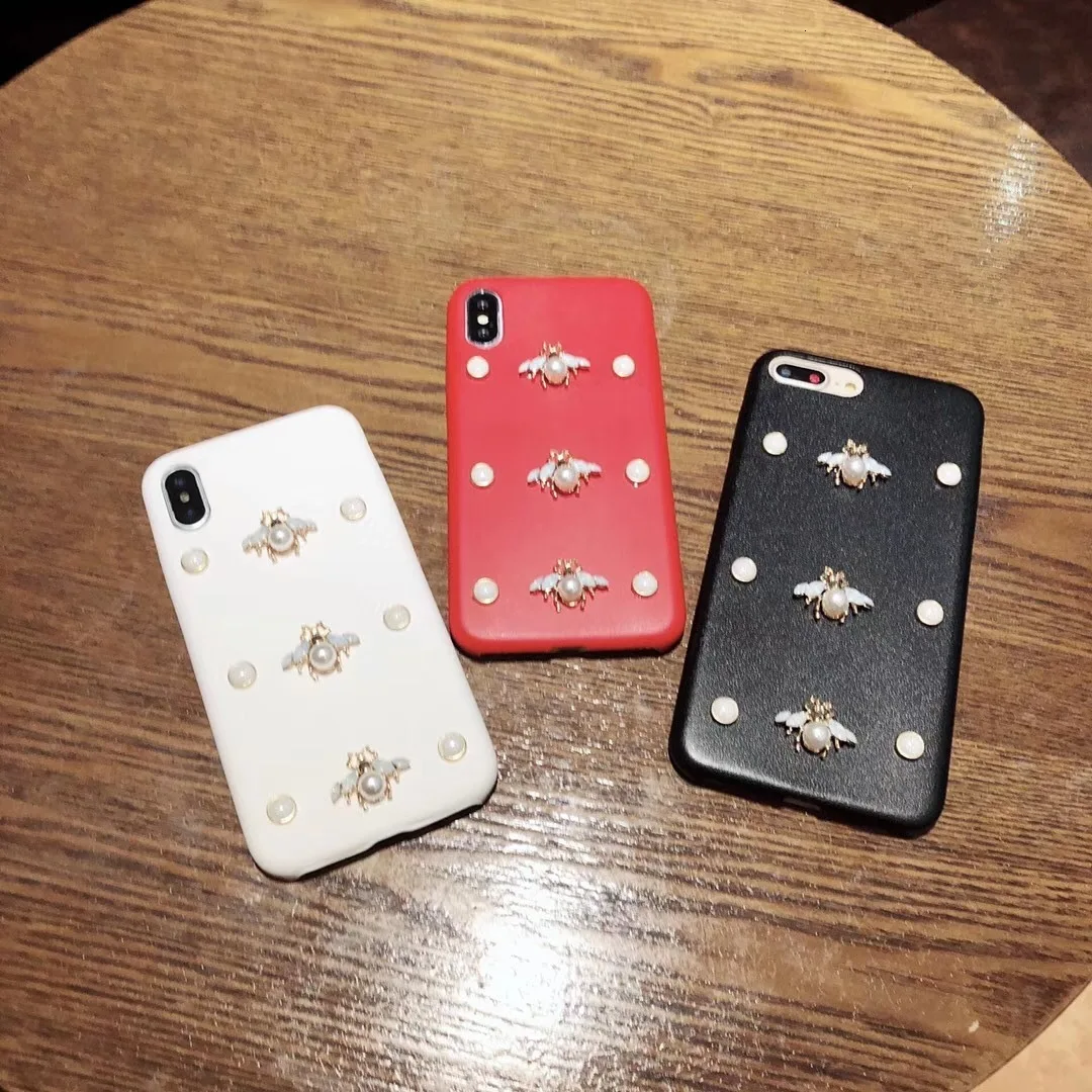 Роскошный кожаный мягкий чехол для телефона для iphone 7 чехол 3D мода алмаз пчела жемчуг Классический чехол для iphone 6 6s 7 8 plus X XR XS Max