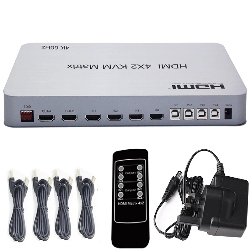 4 х2 HDMI KVM-матричный переключатель сплиттер входа 2 выхода двойной дисплей 4K 60 Гц
