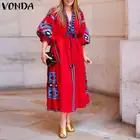 Женское винтажное платье VONDA, богемное Вечернее Платье макси с цветочным принтом, пикантное вечернее платье с V-образным вырезом, 2021