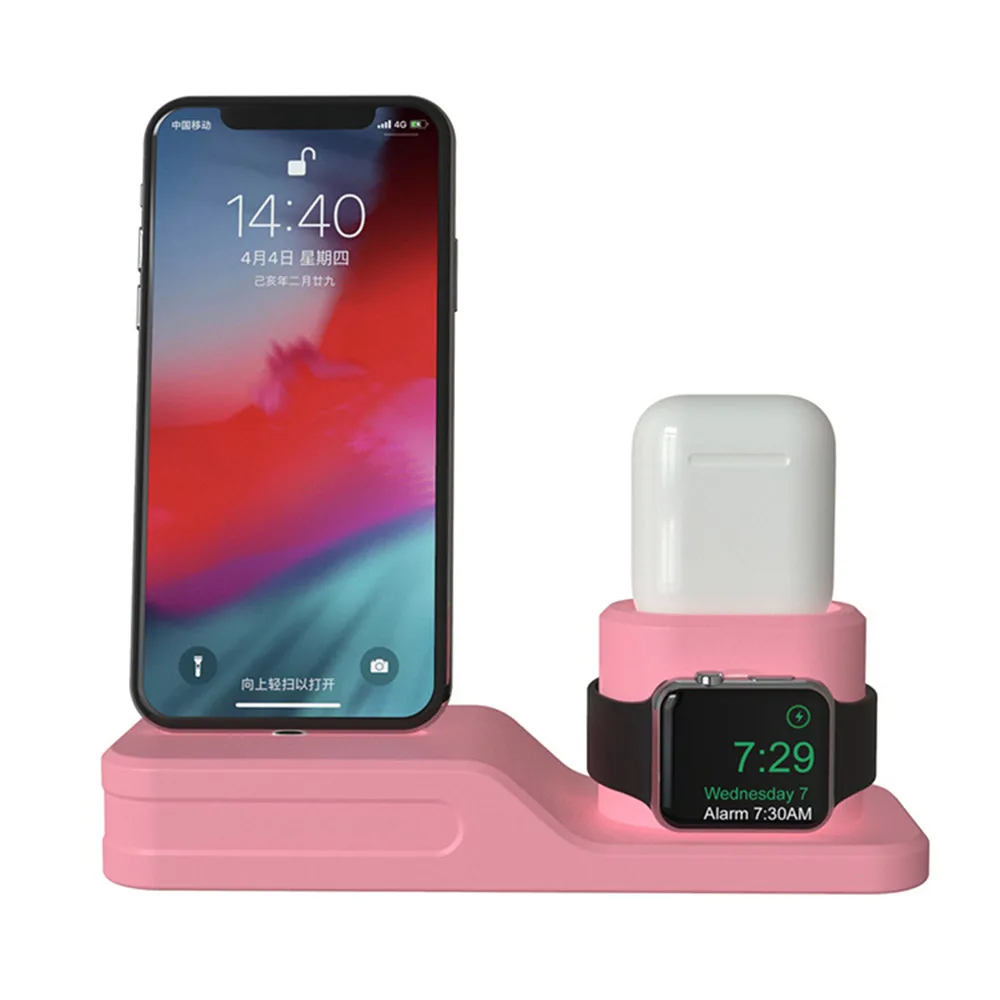 Pink Зарядная док-станция 4 в 1 для Iphone X XR XS MAX 8 7 6 зарядная док-станция силиконовая док-станция для Apple Watch Airpods 2 3 4 - Тип штекера: Pink