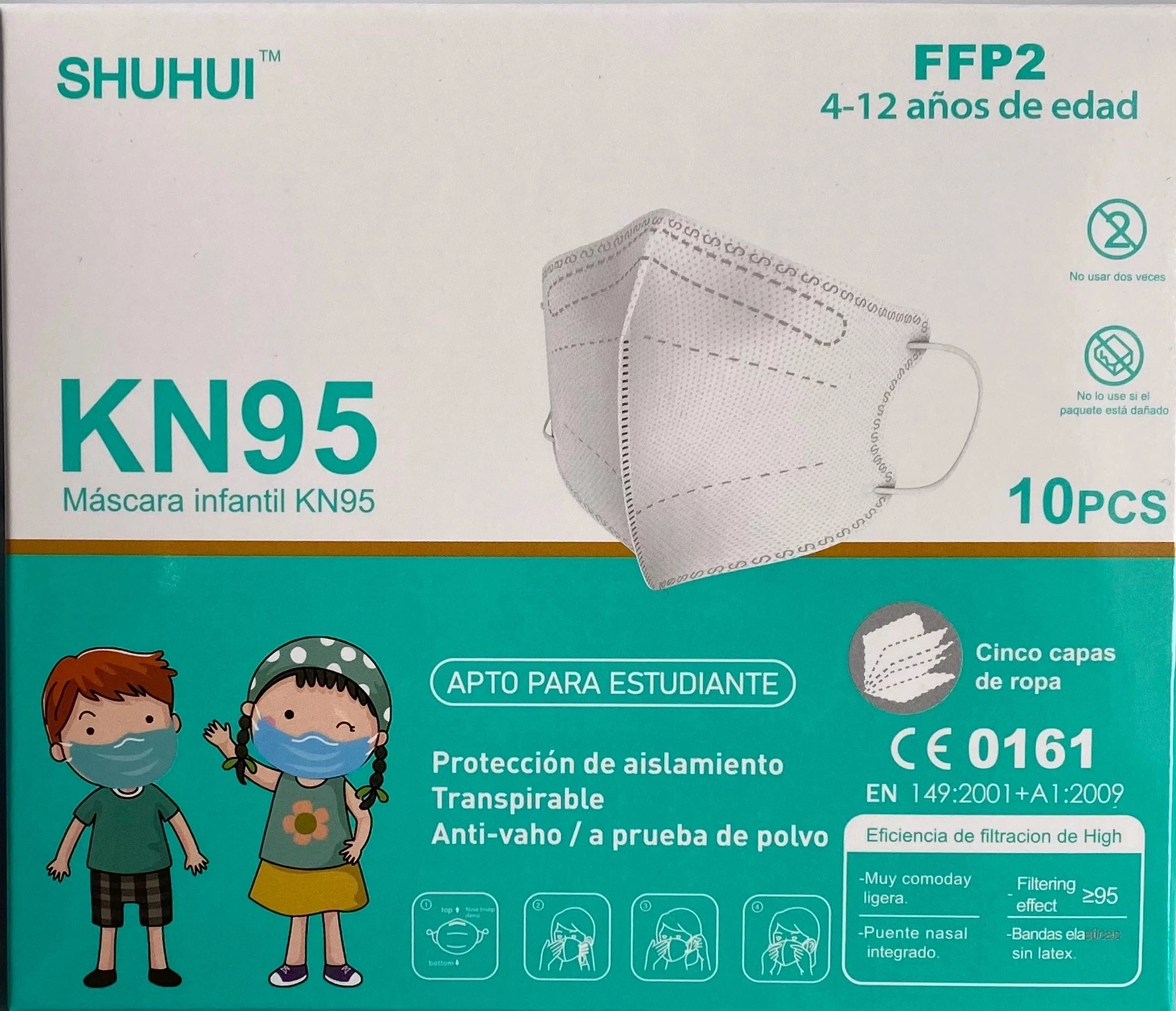 CE 0161 FFP2 KN95 детская Толстая маска респиратор Пылезащитная для лица