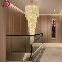 luxury staircase chandelier lighting gold home decor crystal lamp spiral design hallway lobby long suspension light fixture