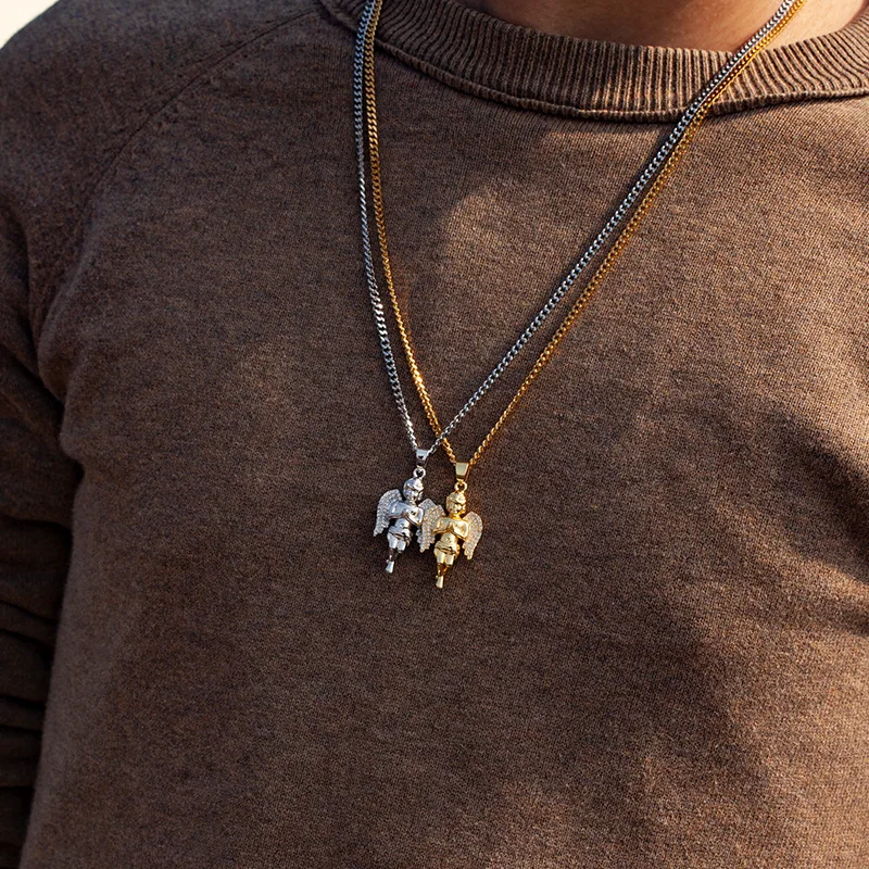 Подвеска в виде ангела стиле панк золотой кулон ангела-хранителя мужское