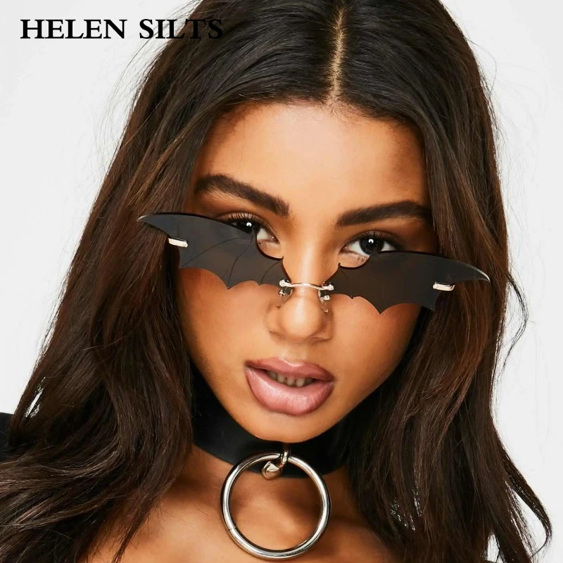 

New Fashion Rimless Bat Sunglasses Women Men Vintage Metal Frameless Sun Glasses Female Small Trend Mirror Cateyeglasses UV400