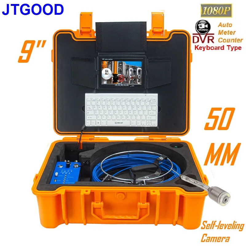 JTGOOD 9&quot Monitor 50MM Self-leveling HD1080P DVR Meter Counter Keyboard Pipe Inspection Camera Kit Sewer Suit Tools - купить по