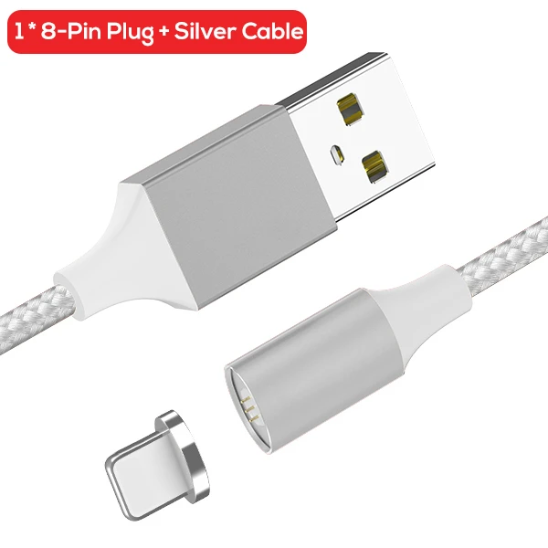 Магнитный мини-кабель-usb для samsung Xiaomi huawei Micro usb type C нейлоновый Плетеный светодиодный кабель USB C для IPhone X XS Max - Цвет: Sliver 8-Pin Cable